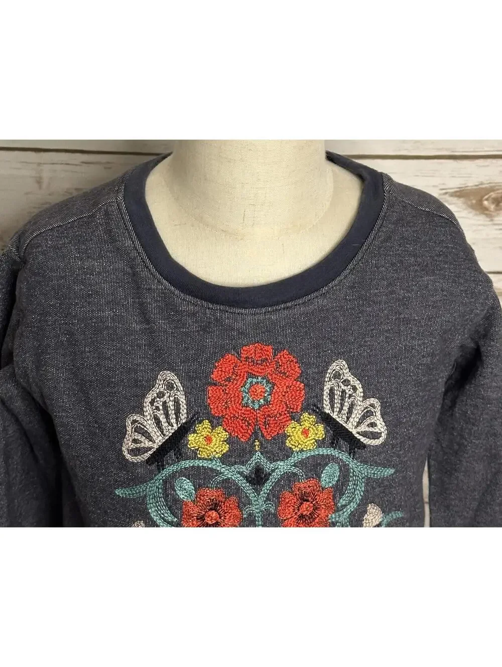 tea Collection chambray blue cotton embroidered floral skull knit tunic dress 5